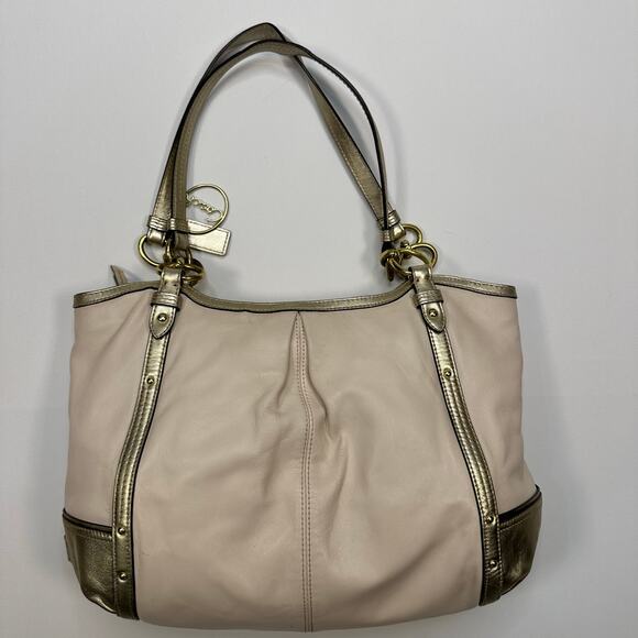 Coach Alexandra Tote Cream Leather with Gold Trim Purse Shoulder Bag Shopper - Picture 6 of 13